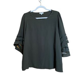 Umgee Womens Size Medium Green Stretch Blouse Top